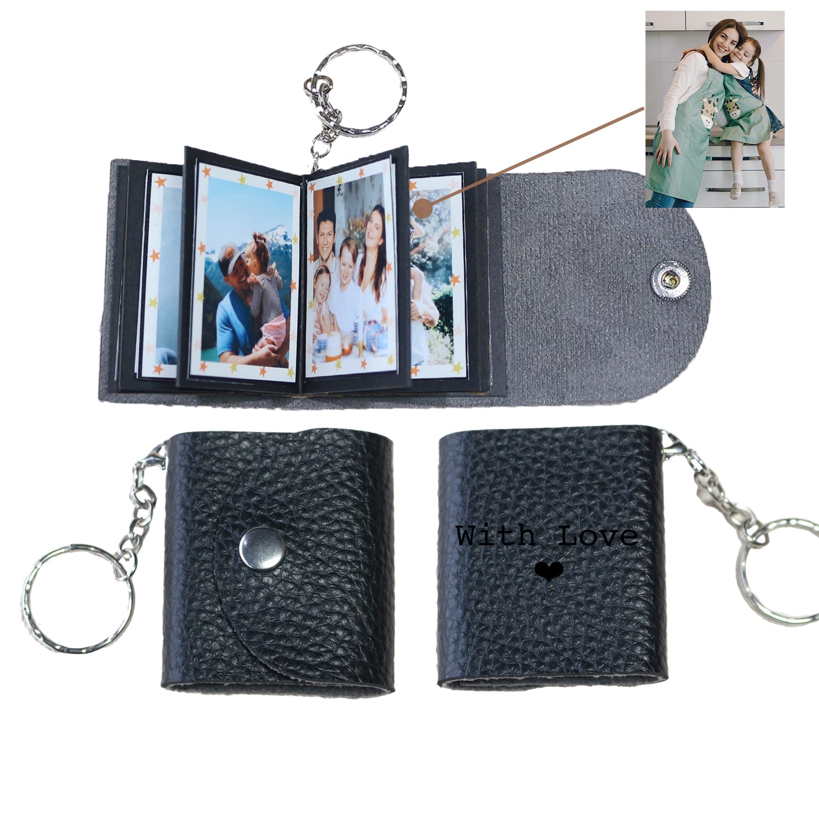 Personalized Mini Photo Keychain,Picture Keychains(Black) Personalized Album, Mini Cute Key Ring Keychain with Picture Book for Family, Boyfriend, Couples, Dog, Friends - uniqicon