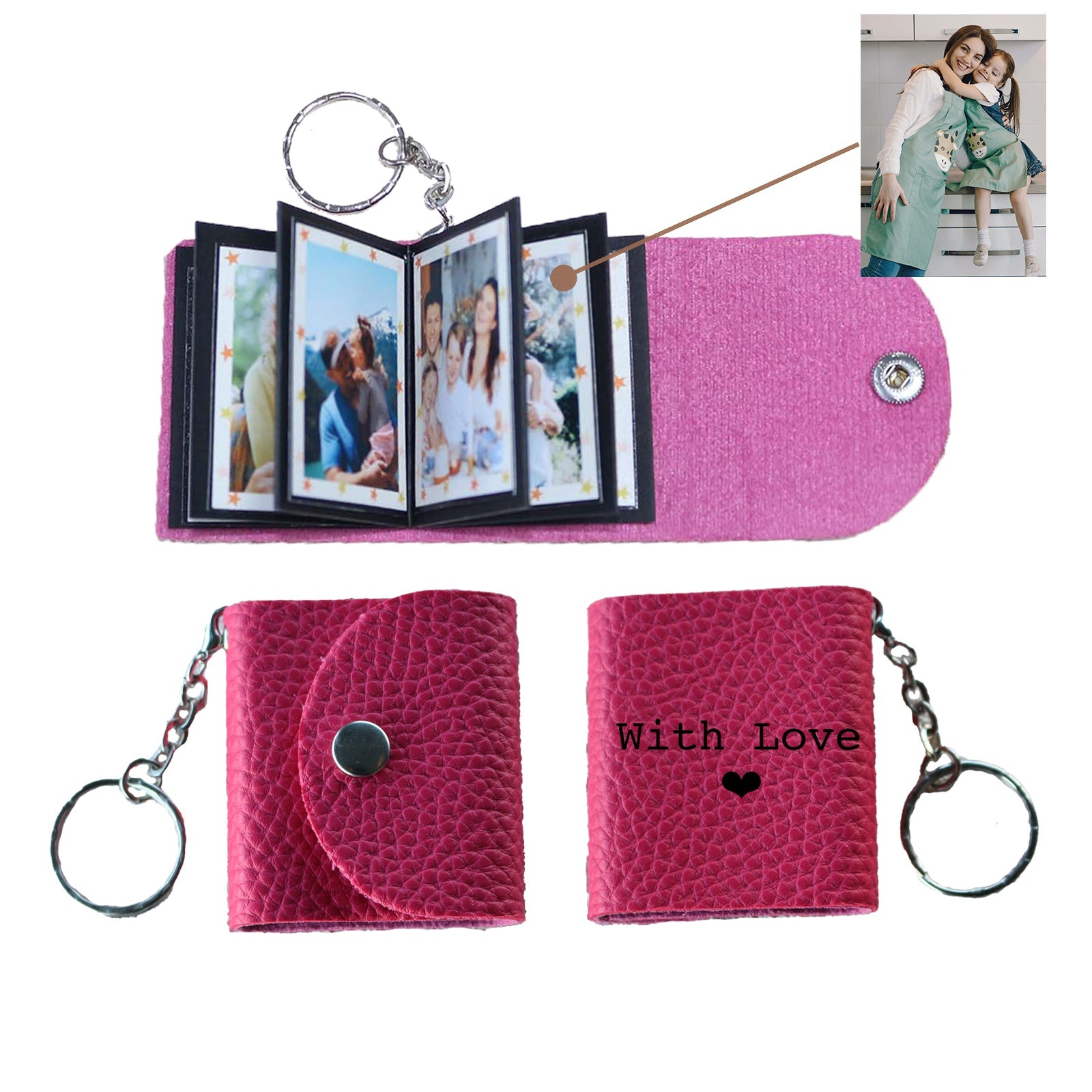 Personalized Mini Photo Keychain,Picture Keychains(Rose red) Personalized Album, Mini Cute Key Ring Keychain with Picture Book for Family, Boyfriend, Couples, Dog, Friends - uniqicon