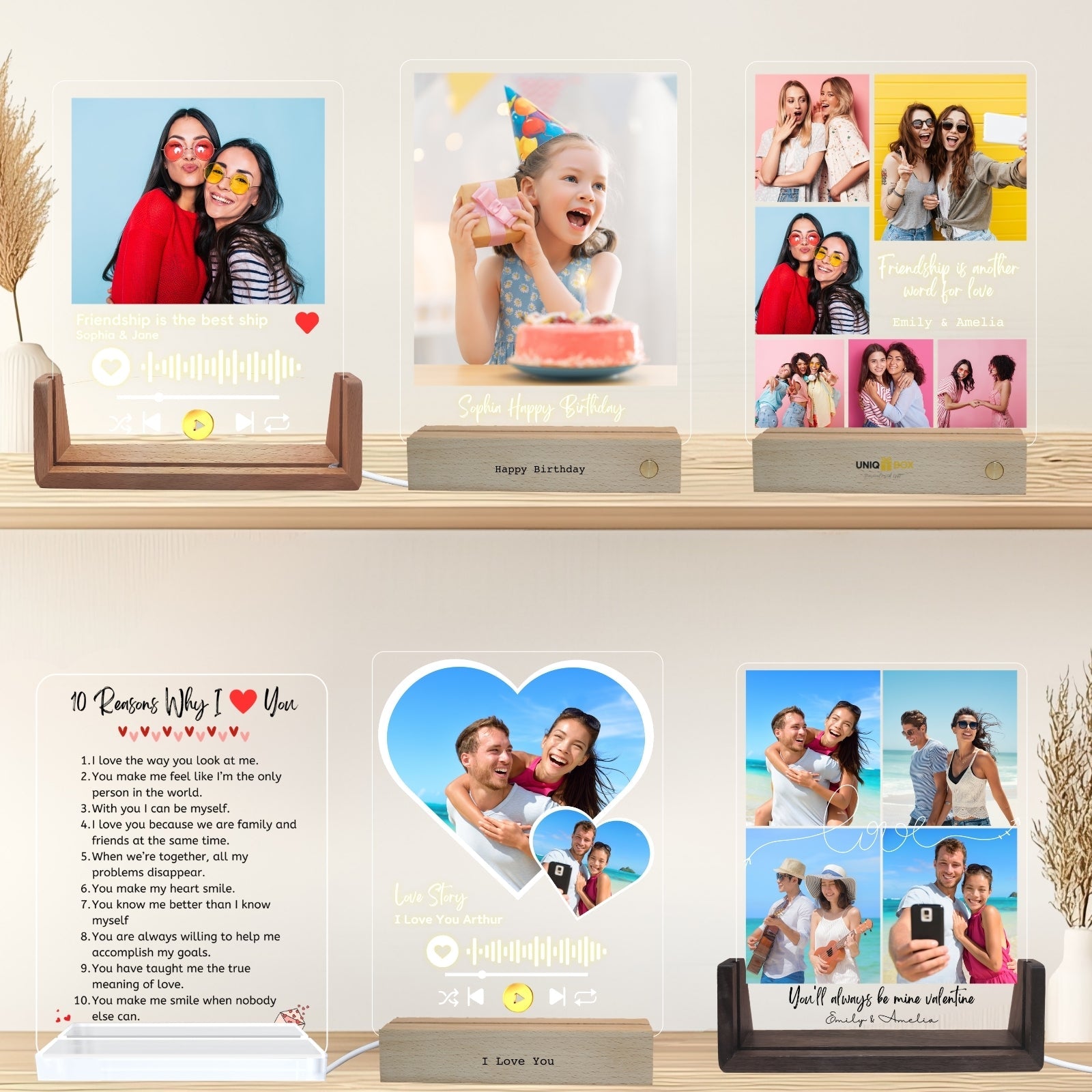 Friendship Gifts for Women, Best Friend Birthday Gifts, Personalised Multiple Photo Frame Collage LED Light,Custom Picture Plaque Female Friends, Photo Frames Multiple Pictures - uniqicon