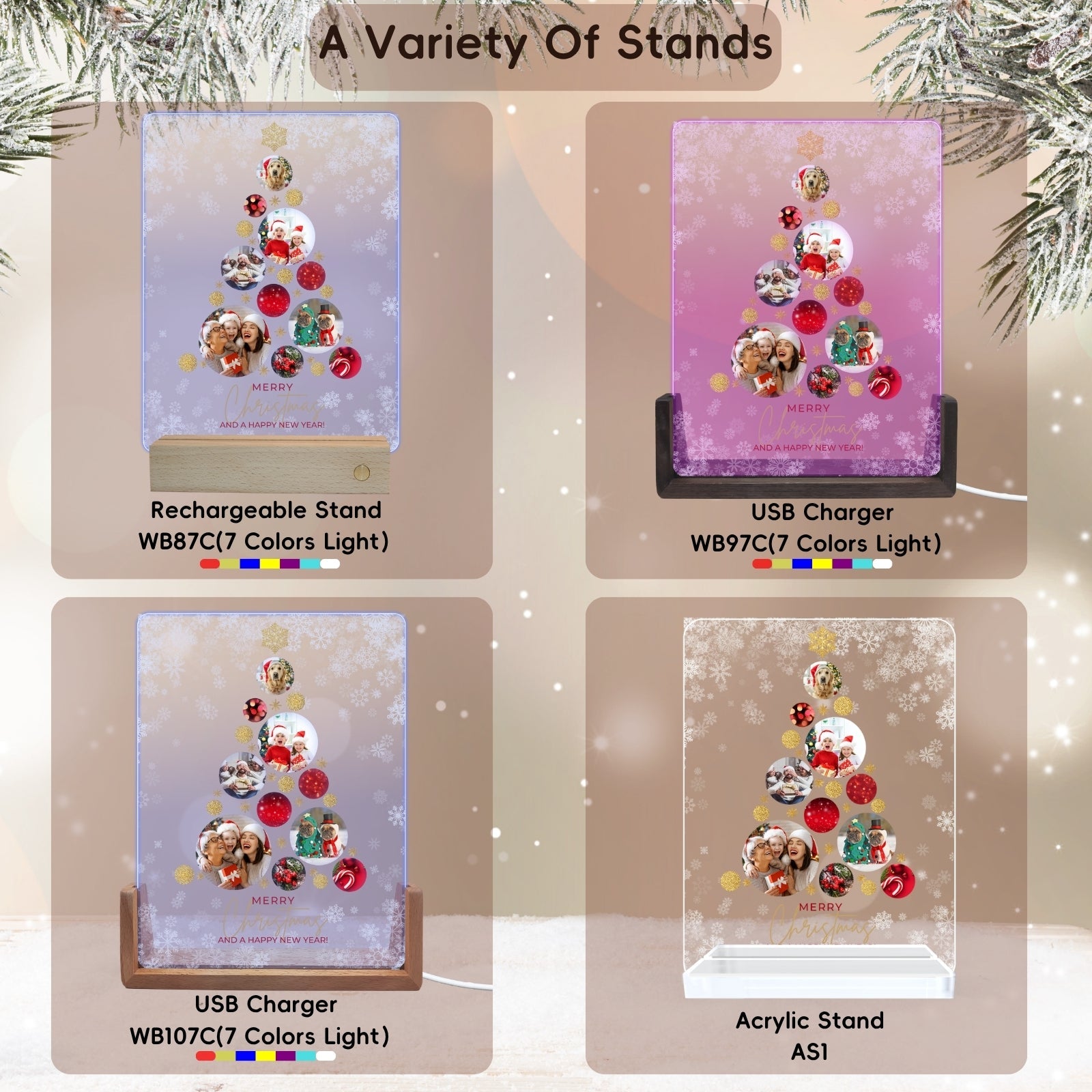 Personalised Christmas Tree Photo Frame, Light Up Acrylic Plaque with Multiple Family Photo for Dad Daddy Mum Nan from Son Duaghter,Customised Pictures Lights Gifts for Best Friend Women Men Him Her - uniqicon