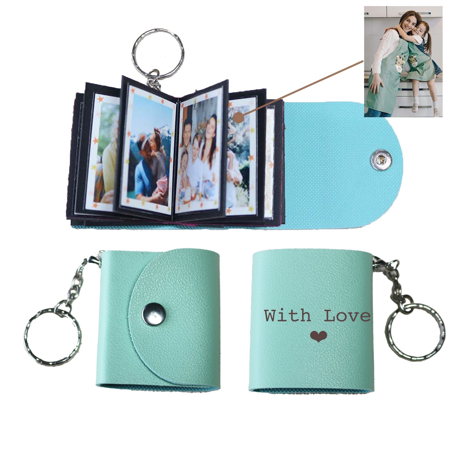 Personalized Mini Photo Keychain,Picture Keychains(Leopard print) Personalized Album, Mini Cute Key Ring Keychain with Picture Book for Family, Boyfriend, Couples, Dog, Friends - uniqicon
