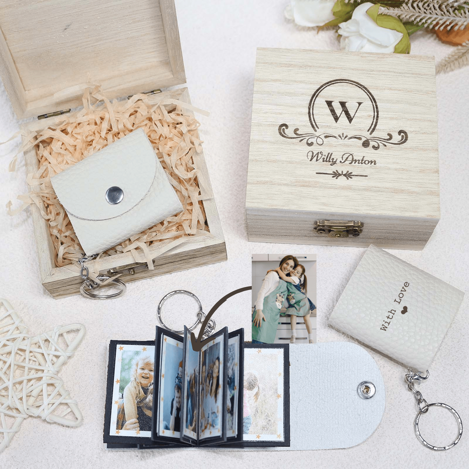 Personalized Mini Photo Keychain,Picture Keychains(White) Personalized Album, Mini Cute Key Ring Keychain with Picture Book for Family, Boyfriend, Couples, Dog, Friends - uniqicon