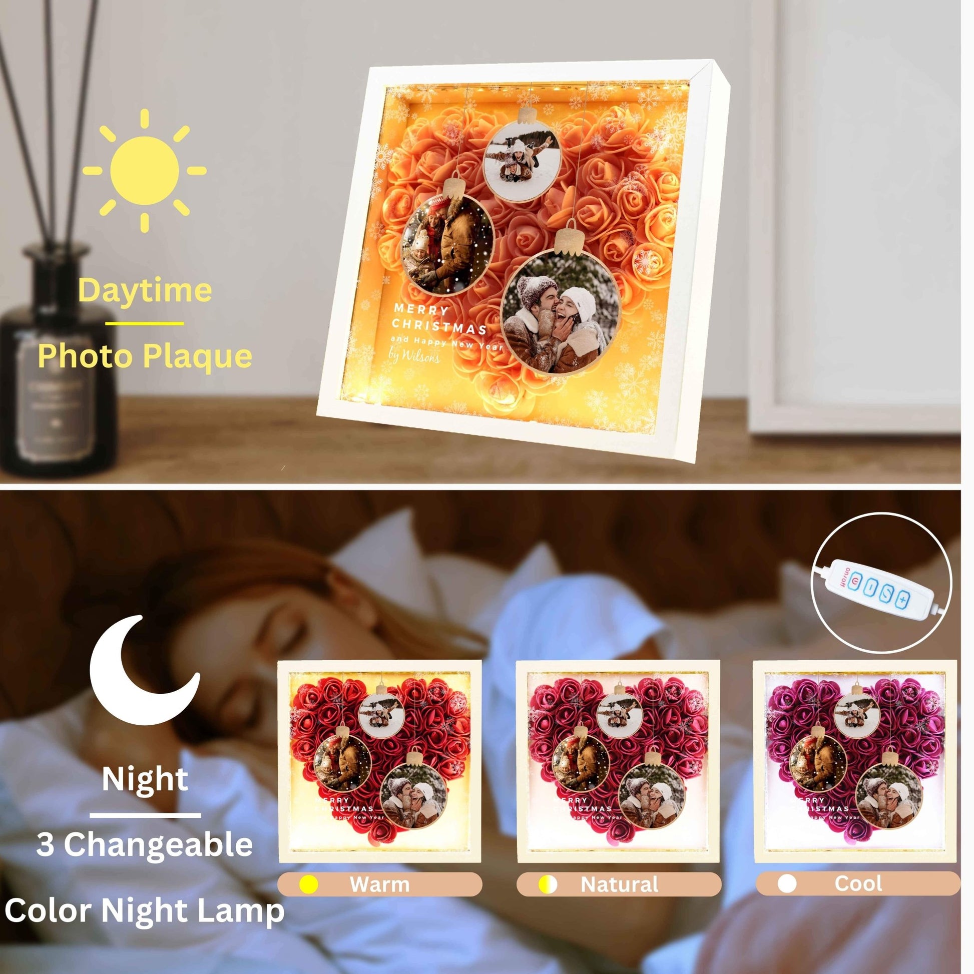 uniqicon Personalized Photo Rose Flower Shadow Box with Text, Custom Heart Shaped Name Frame Dried Flower Picture Frame, Christmas Gifts for Women Mom Girlfriend Mother Grandma Sister - uniqicon