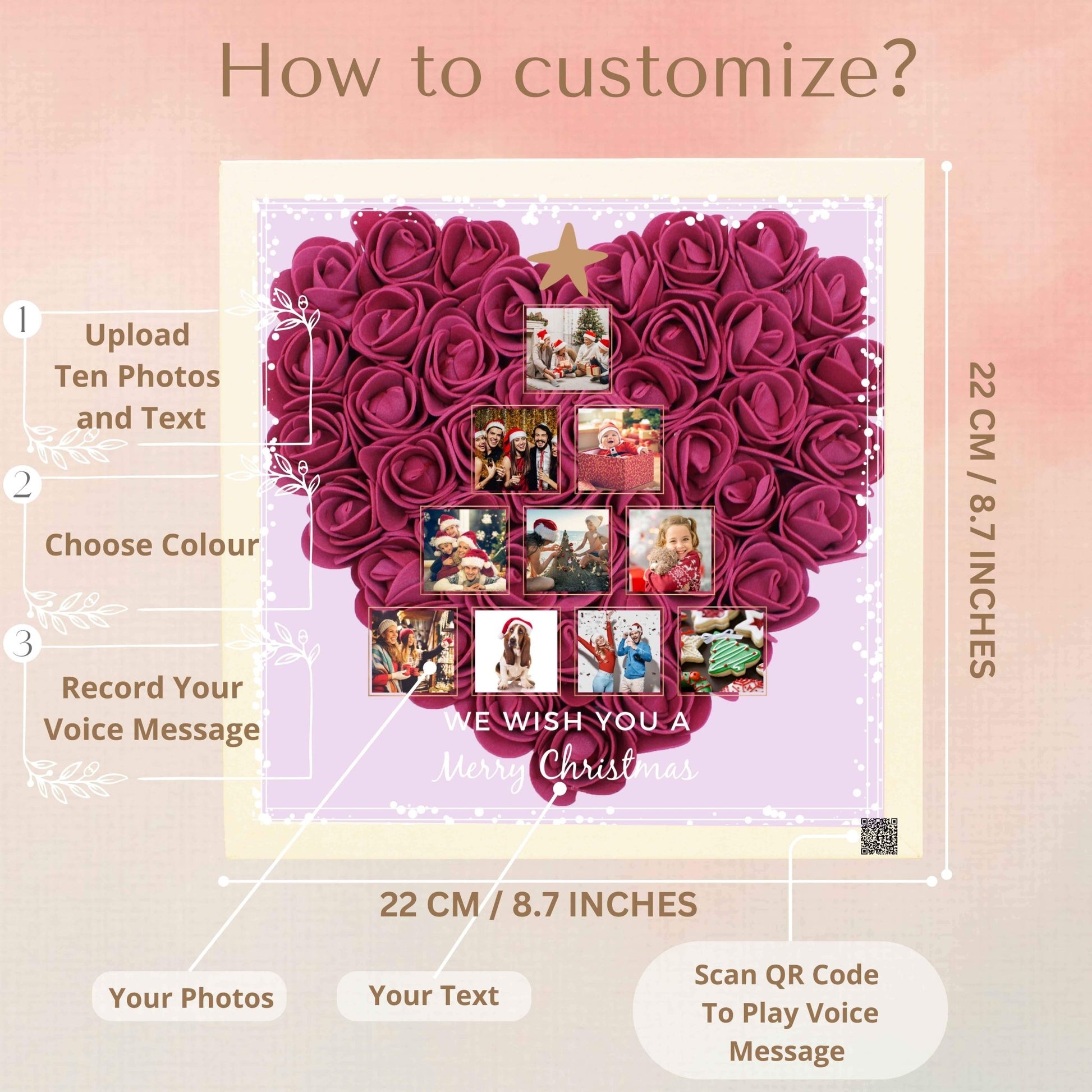 uniqicon Personalized Photo Rose Flower Shadow Box with Text, Custom Heart Shaped Name Frame Dried Flower Picture Frame, Christmas Gifts for Women Mom Girlfriend Mother Grandma Sister - uniqicon