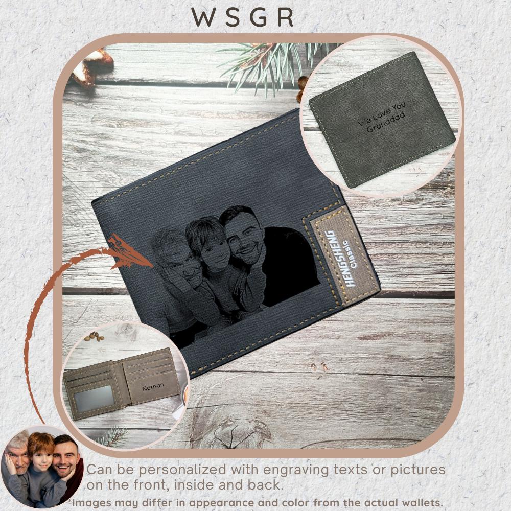 UNIQICON Personalised Black Leather Wallet for Mens, Custom Photo Wallets, Unique Laser Engraved Gifts from Mum to Grandad Son Dad WS - uniqicon