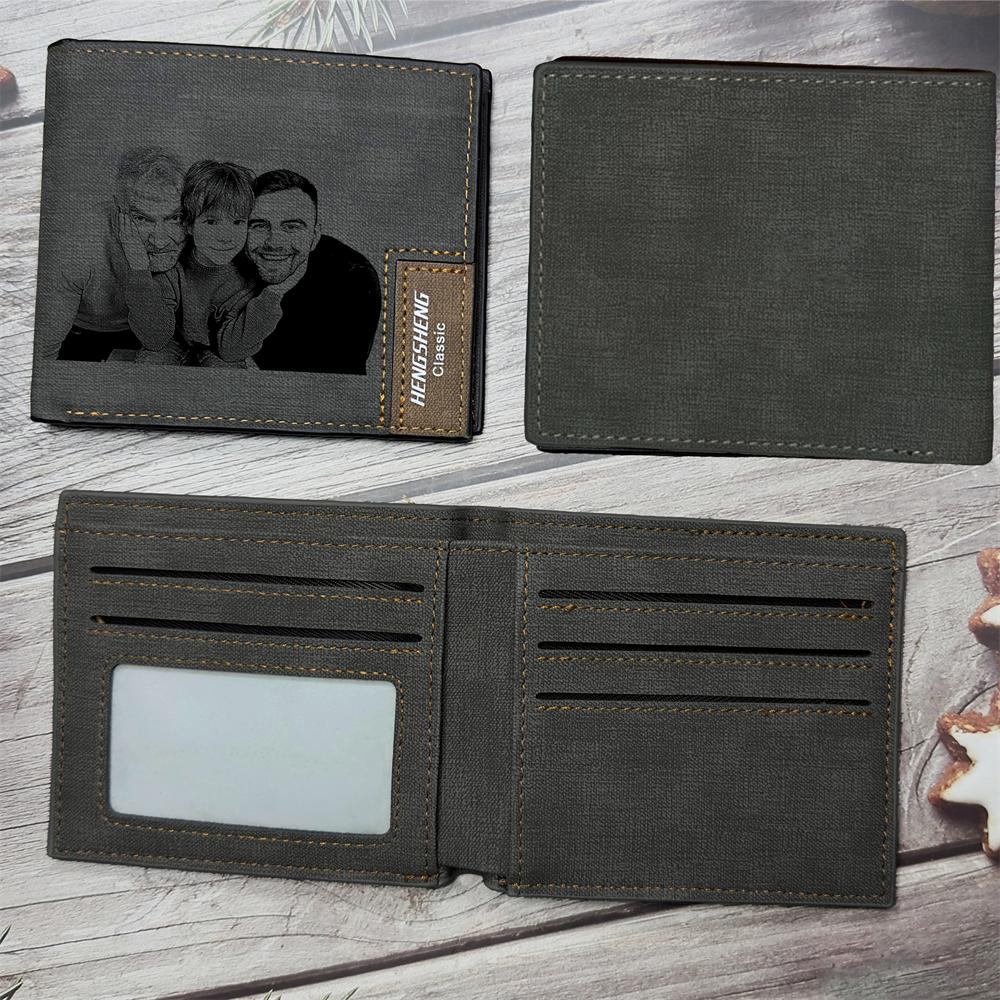 UNIQICON Personalised Black Leather Wallet for Mens, Custom Photo Wallets, Unique Laser Engraved Gifts from Mum to Grandad Son Dad WS - uniqicon