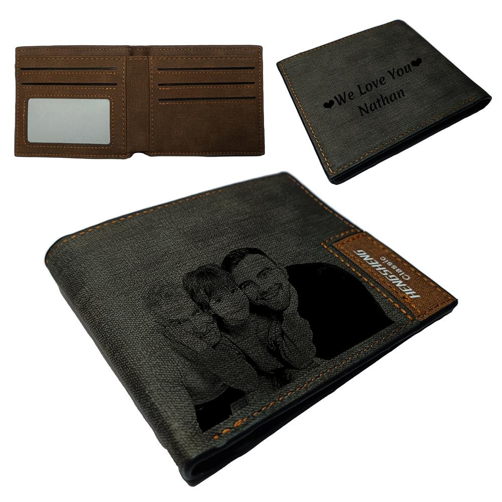 UNIQICON Personalised Black Leather Wallet for Mens, Custom Photo Wallets, Unique Laser Engraved Gifts from Mum to Grandad Son Dad WS - uniqicon