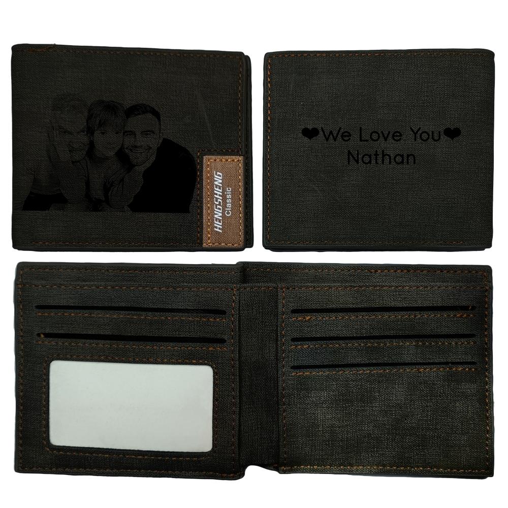 UNIQICON Personalised Black Leather Wallet for Mens, Custom Photo Wallets, Unique Laser Engraved Gifts from Mum to Grandad Son Dad WS - uniqicon