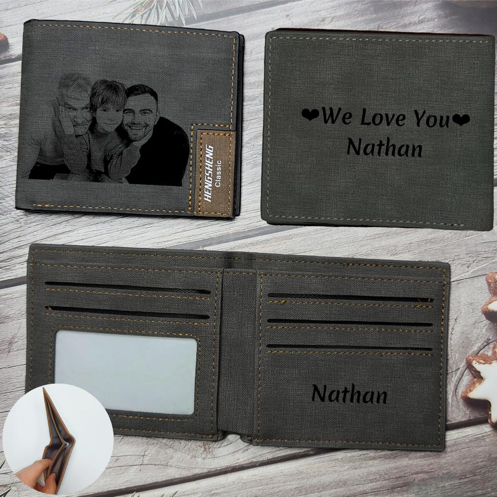 UNIQICON Personalised Black Leather Wallet for Mens, Custom Photo Wallets, Unique Laser Engraved Gifts from Mum to Grandad Son Dad WS - uniqicon