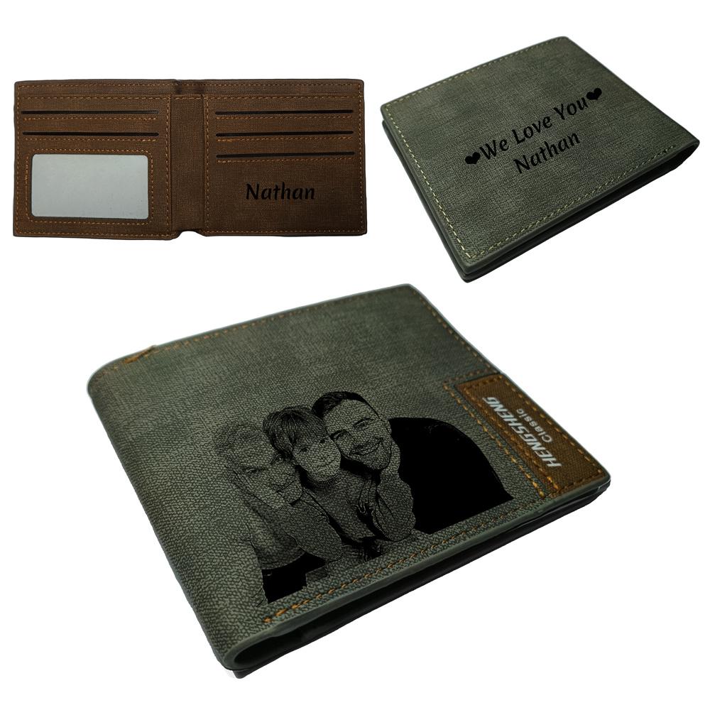 UNIQICON Personalised Black Leather Wallet for Mens, Custom Photo Wallets, Unique Laser Engraved Gifts from Mum to Grandad Son Dad WS - uniqicon