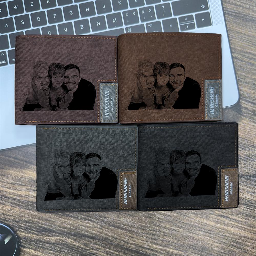 UNIQICON Personalised Black Leather Wallet for Mens, Custom Photo Wallets, Unique Laser Engraved Gifts from Mum to Grandad Son Dad WS - uniqicon