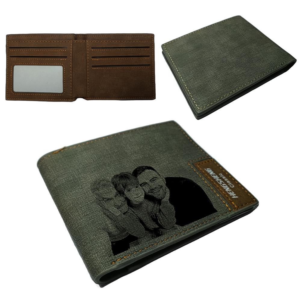 UNIQICON Personalised Black Leather Wallet for Mens, Custom Photo Wallets, Unique Laser Engraved Gifts from Mum to Grandad Son Dad WS - uniqicon